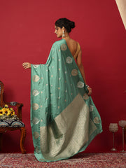 Woven Design Art Silk Aqua Green Saree