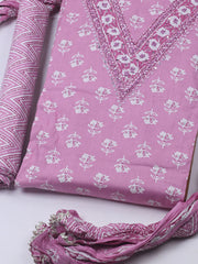 Neck Embroidered Cotton Blend Unstitched Suit With Dupatta