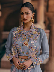 Embroidered Gerogette Choli & Lehenga With Jacket