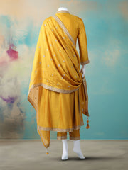 Embelished Art Silk Stitched Kurta With Pant & Dupatta