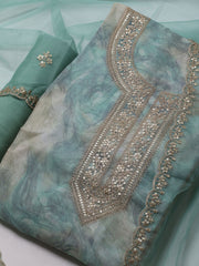 Neck Embroidered Organza Unstitched Suit With Dupatta