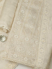 Embroidered Chanderi Unstitched Suit With Pant & Dupatta