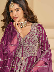 Embroidered Chinon Kurta With Plazzo & Dupatta