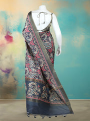 Printed Tussar Grey Saree