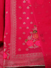 Woven Design Chanderi Rani Unstitched Suit With Pant & Dupatta