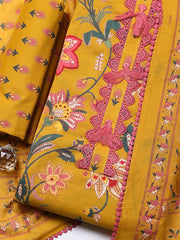 Embroidered Cotton Blend Unstitched Suit With Pant & Dupatta