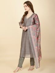 Abstract Print Chanderi Suit Set With Dupatta