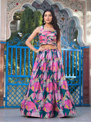 Floral Printed Georgette Choli With Skirt & Jacket