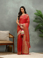 Stone Work Satin Embroidery Saree