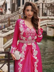 Embroidered Chinon Choli With Plazzo & Jacket