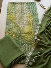 Embroidered Cotton Blend Unstitched Suit With Pant & Dupatta