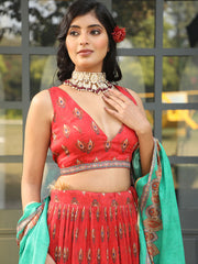 Patola Print Satin Unstitched Lehenga Choli With Dupatta