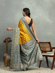 Digital Printed Art Silk Mustard Saree