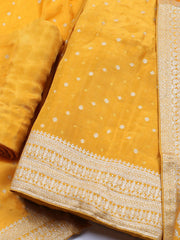 Embroidered Art Silk Unstitched Suit With Dupatta