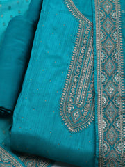 Neck Embroidered Chanderi Unstitched Suit With Dupatta