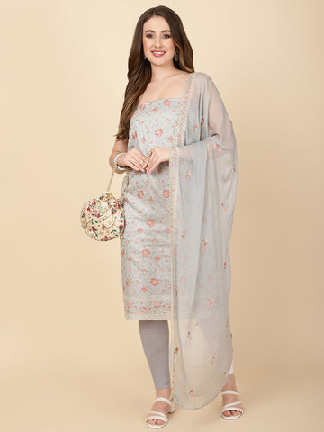 Embroidered Cotton Blend Unstitched Suit Piece With Dupatta