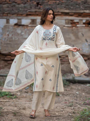 Printed Cotton Blend Kurta With Pant & Dupatta