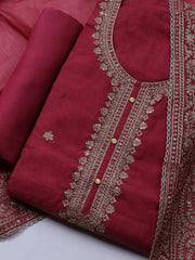 Neck Embroidered Chanderi Unstitched Suit With Dupatta