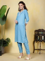 Printed Cotton Blend Kurta With Pants