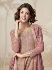 Embroidered Georgette Kurti With Sharara & Dupatta