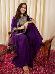 Embroidered Georgette Kurta With Sharara & Dupatta