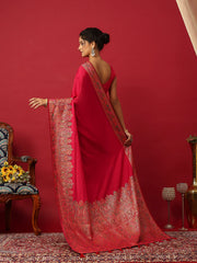 Woven Design Art Silk Hot Pink Saree