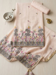 Embroidered Linen Blend Unstitched Suit With Pant & Dupatta
