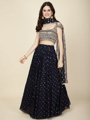 Resham Embroidery Georgette Choli With Lehenga & Dupatta