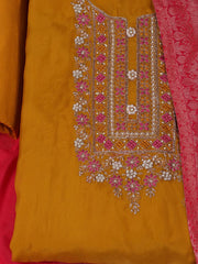 Neck Embroidered Organza Unstitched Suit Piece With Dupatta