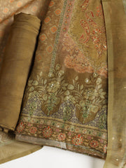 Printed Booti Chanderi Unstitched Suit With Dupatta