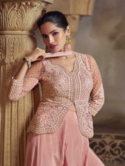 Embroidered Art Silk Kurti With Gharara & Dupatta