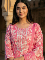Printed Cotton Blend Kurta With Pant & Dupatta