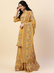 Digital Printed Crepe Kurta With Sharara & Dupatta