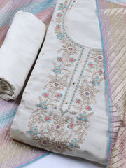 Neck Embroidered Chanderi Unstitched Suit With Dupatta
