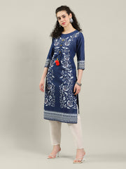Neck Printed Denim Kurta