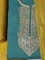 Embroidered Chanderi Unstitched Suit With Pant & Dupatta