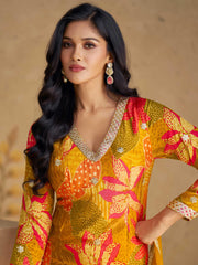 Embroidered Sequin Chinnon Silk Kurta With Sharara And Dupatta