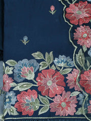 Embroidered Chanderi Unstitched Suit With Pant & Dupatta