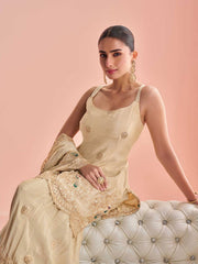 Embroidered Chinnon Silk Kurti With Gharara & Dupatta