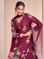 Embroidered Muslin Kurta With Plazzo & Dupatta