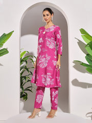 Digital Printed Cotton Blend Kurta With Pants