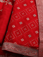 Embroidered Art Silk Unstitched Suit With Dupatta