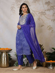 Embroidered Georgette Kurta With Pants & Dupatta