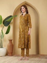 Printed Cotton Blend Kurta With Pants & Dupatta