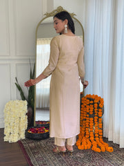 Embroidery Cotton Blend Kurta With Pants & Dupatta