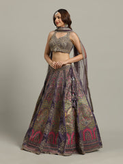 Multi Kali Art Silk Choli With Lehenga & Dupatta