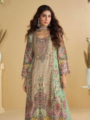 Embroidered Crep Kurta With Plazzo & Dupatta