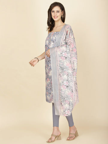 Printed Neck Embroidery Cotton Unstitched Suit Piece With Dupatta