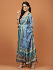 Printed Tussar Unstitched Suit Piece With Dupatta