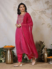 Embroidered Georgette Kurta With Pants & Dupatta